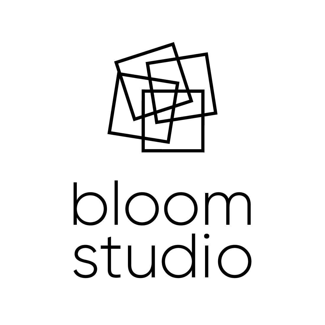 Das Logo von der Firma Bloom Studio. Hintergrundfarbe in schwarz, das Logo in weiss.