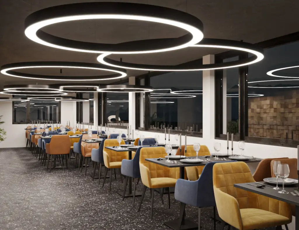 Einzelansicht der Visualisierung der Innenarchitektur und Ladenbau für das Alp Restaurant bei Rüti beim Zürichsee.