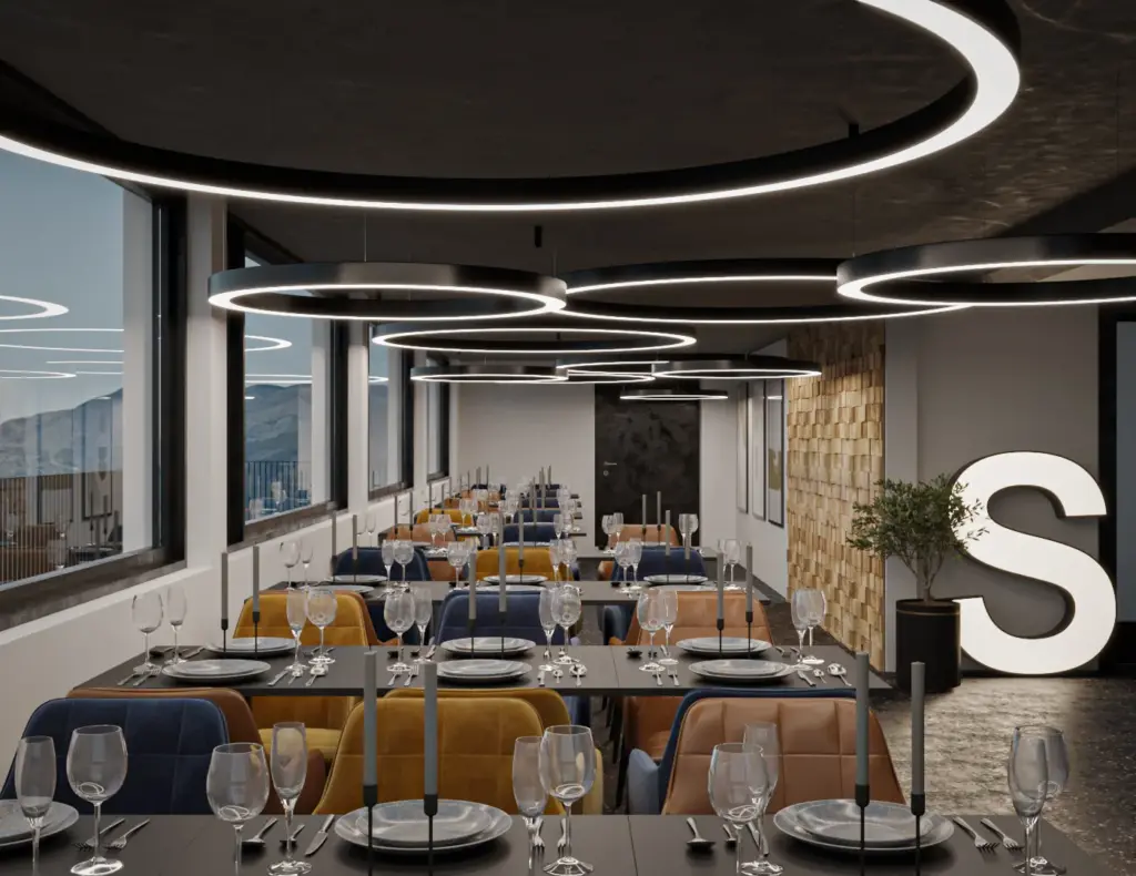 Einzelansicht der Visualisierung der Innenarchitektur und Ladenbau für das Alp Restaurant bei Rüti beim Zürichsee.