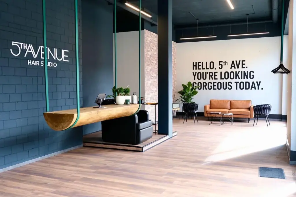 Ansicht der Arbeiten Innenarchitektur und Ladenbau für den Salon von 5th Avenue in Emmen bei Luzern.